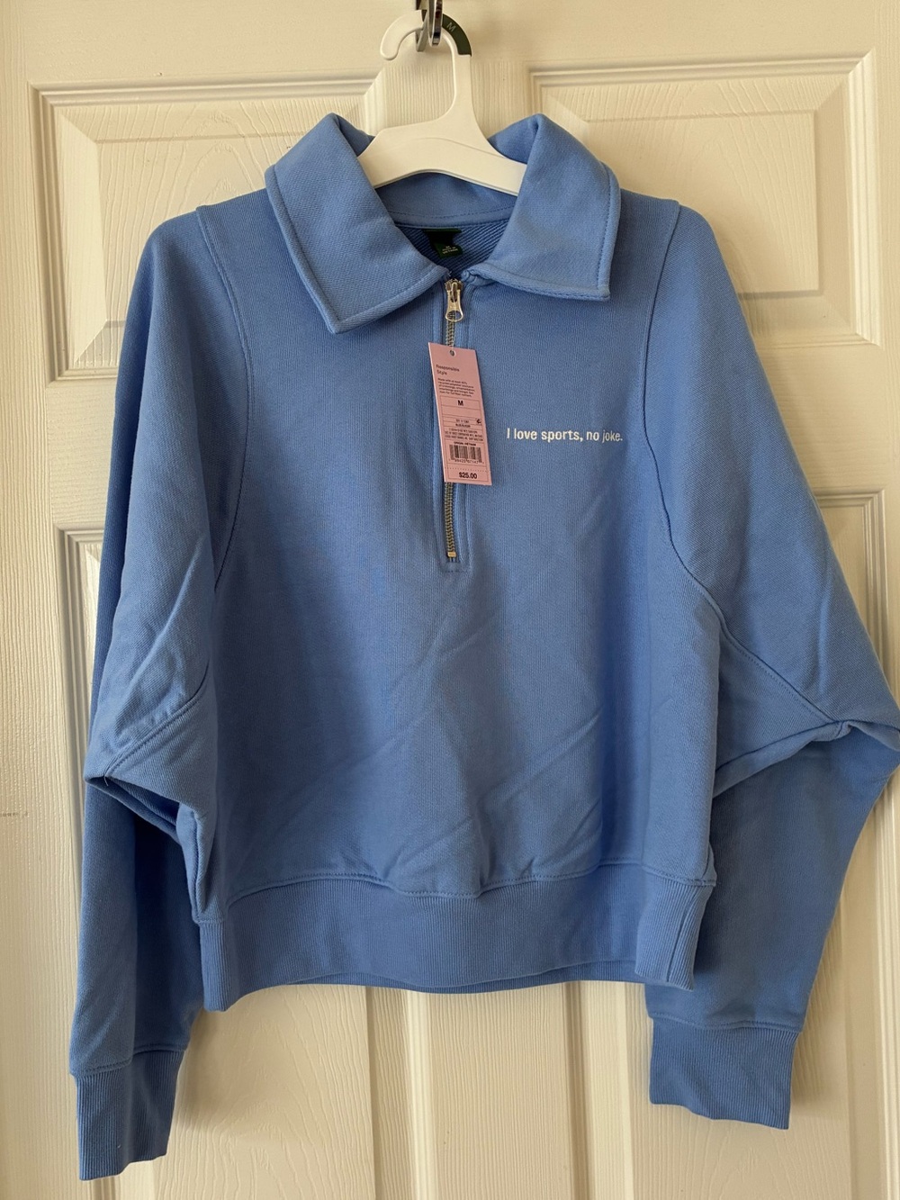 Women’s Polo Collar Pullover Light Blue Half-Zip Sports Sweatshirt Size M
